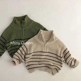 2024 Autumn New Children Long Sleeve Casual Striped Thick Warm Baby Knit Sweater Pullover Boys Girls Tops Kids Clothes L2405 L2405
