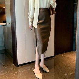 Skirts Leather Skirt Women 2024 High-waist Bag Hip A-line Mid-length Split Women's Clothing V Neck Chiffon Shirt Female