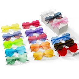 Sunglasses Thick piece peach heart sunglasses frameless heart shaped party glasses Y240523