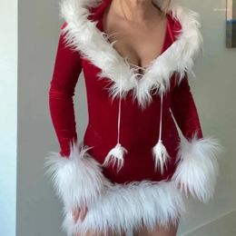 Casual Dresses Ute Plush Long Sleeve Mini Hooded Dress Women Christmas Costumes For Cosplay Masquerade Role-Playing Party Outfits