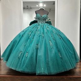 Emerald Green Quinceanera Dress For Girl Sweetheart Sequin Appliques Lace Beads Tull Ball Gown Party Dresses Vestidos De 15 Anos