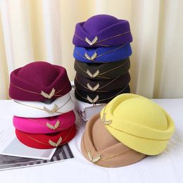 Berets Wholesale Airline Stewardess High Quality Brown Fashion Outdoor Felt Girls Beret Hat White Women French Cap