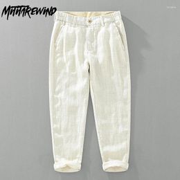 Men's Pants Spring Summer Man Daily Causal Harajuku Pant Linen Ninth Micro Elastic Waist Baggy Breathable Men Trousers