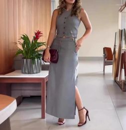 Work Dresses Women's Elegant Suits 2024 Spring/summer Latest Solid Colour Fashion Sleeveless Tank Top Pockets High Waist Skirt Two Piece Set