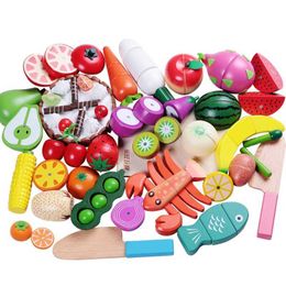 Kitchens Play Food Kitchens Play Food 1 wooden toy magnetic cutting fruit and vegetable food simulation game kitchen role-playing childrens educational toy WX5.21