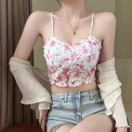Women's Tanks Camis Lace cut top womens rose flower bra mesh tube top beautiful back bra seamless Cami with chest pad sexy vest sweet lingerie Y240523