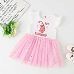 1-6 Year Cute Donut Number Birthday Outfit Baby Dress Summer Clothes Kids Girl Party Tutu Outfits Dresses L2405