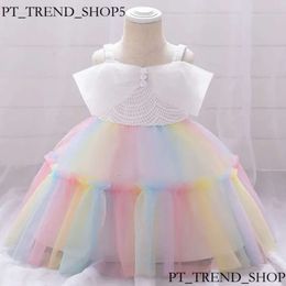 Happy Year Baby / Kleinkind Buntes Regenbogen -Mesh -Party -Kleid 210528 408 691