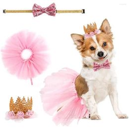 Dog Apparel Tutu Skirt With Bowtie Crown Birthday Party Supplies Pet Cosplay For Halloween Christmas Holidays Wedding