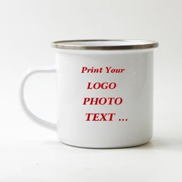 Customised Enamel Mug Print with Po and Text Office Water Cups Personalise Name Breakfast Milk Tea Coffee Cup 350ml 240523
