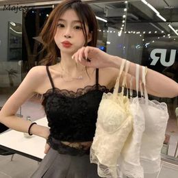 Women's Tanks Camisoles Women Lace-up Design Sexy French Style Solid Suspender Tops With Breast Pads Pure Backless Bottoming Summer Sweet