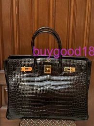 10A Biridkkin Designer Delicate Luxury Women's Social Travel Durable and Good Looking Handbag Shoulder Bag 35 Black Crocodile with Gold Hardware