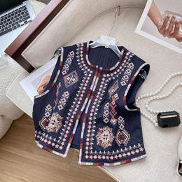 Women's Vests Gagarich Fashion Women Retro Ethnic Style Vest Vintage Heavy Industry Embroidery Totem Short Tank Top Layered Over Camisole