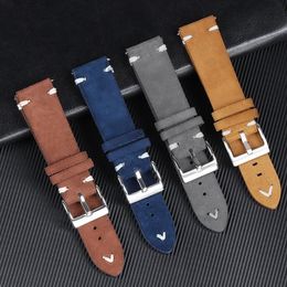 18mm 20mm 22mm High Quality Suede Leather Watch Strap Quick Release Watchband Accessories Vintage Handmade Stitching Watchband 240508