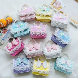 Handbags Sequins Bowknot Sweet Girls Small Shoulder Crossbody Bags Baby Kids Pearl Chain Coin Purse Wallet Cute Princess Mini Handbags Y240523