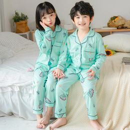 3-14 Years Turn-down Collar Pyjama Sets Boys Girls Full Sleeve Homewear Kids Cartoon Pijamas Childrens Cotton Sleepwear Baby 240523