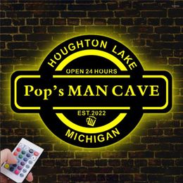 Wall Lamp Personalised Man Cave Bar Pub Neon Sign LED Custom Name Date Colourful Wood Night Light For Dad Father Room Decor