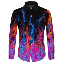 Men's Dress Shirts Fashion Tops Shirt Flame Spark HD Pattern Printing Lapel Outdoor Street Long Sleeve Button Clothing