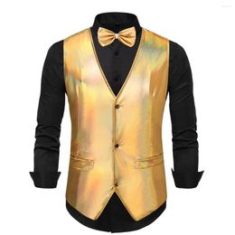 Men's Vests Mens Gold Shiny Suit Vest Metallic 70s Disco Sleeveless Regular Fit Waistcoat Party Night Club Hip Hop Satge Prom Costume Homme