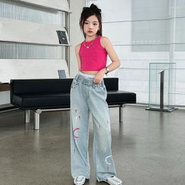 Trousers Girls Jeans Children 2024 Spring And Summer Korean Version Large Loose Straight Leg Denim Wide-leg Kid Pants