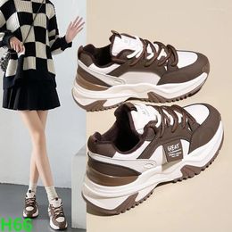 Casual Shoes Color Matching Leather Thick Soled Sports For Women Dad Shopping Fashionable And