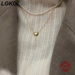 Collane a pendente lgkgl 925 sterling argento lucido a forma di cuore a forma di ciondolo con collana dorata in oro da donna Anniversa