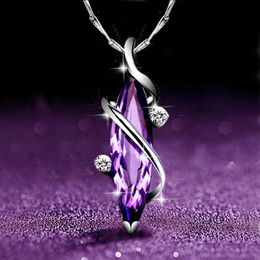 Pendant Necklaces Huitan Aesthetic Purple CZ Womens Necklace Marquise/Square/Water Drop/Flower Pendant Luxury Fashion Womens Wedding Jewellery 2021 S2452206