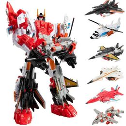 Transformation toys Robots IN STOCK HZX Haizhixing NEW 6 IN 1 Robot Car Toys Anime Devastator Aircraft Tank Model Boys Engineering Truck Kid Gift Y240523