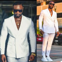 White Double Breasted Celebrity Mens Customised Wedding Tuxedos Red Carpet Men Wear Dinner Prom Party Blazer Jacket Pants 336H