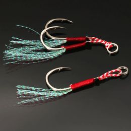 Cast Jig Assist Hook 10PCSLot High Carbon Steel Angle Barbed Thread Feather Lake Fishing Tackle Slow Jigging Sea Pesca Fishhook 240515
