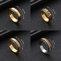 Couple Rings Anti stress anxiety Fidget rotating couple ring heart-shaped rotating stainless steel wedding ring finger ring jewelry gift S2452301