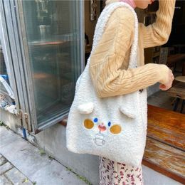 Bag Lamb Fabric Shoulder Tote Shopper For Women Canvas Fluffy Fur Handbags Large Soft Plush Shopping Bags Girls Cute School