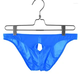 Underpants Men Panties Front Hole Hollow Underwear Ultra-Thin Bikini Thongs Sexy Tanga Slip Ice Silk Translucent Low-Waist Lingerie Briefs