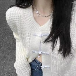 Women's Knits White Young Students Clothing Spring O-neck All-match Knitted Long Sleeve Single Breasted Coat Chinese Style Cardigans For