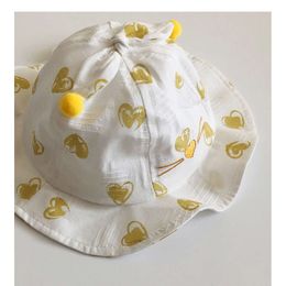 Cartoon Print Baby Bucket Hat Cute Bunny Ears Toddler Fisherman Cap Summer Cotton Ruffle Kids Princess Sun Hats