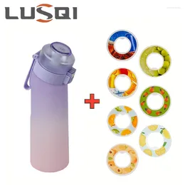 Water Bottles LUSQI Air Flavored Bottle With 7 Flavor Ring Sports Leak Proof 650ml Fashion Straw Tritan Plastic Cup