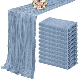 10PCS Semi-Sheer Dusty Blue Table Runner Gauze Cheesecloth Table Setting Dining Wedding Party Christmas Arches Cake Decor 240522
