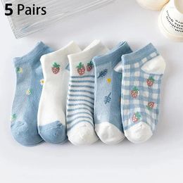 Women Socks 5 Pairs Four Seasons INS Strawberry Mesh Ladies Low Top Shallow Mouth Boat