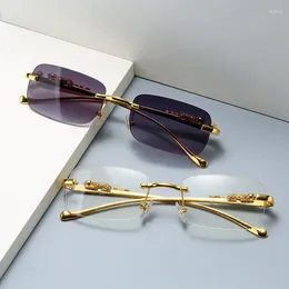 Sunglasses Rimless Rectangle Vintage Fashion Frameless Tinted Glasses For Women Men