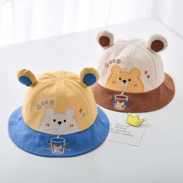 Korean Bear Baby Bucket Hat Cute Cartoon Ears Fisherman Cap Spring Summer Wide Brim Kids Panama Sun Hats