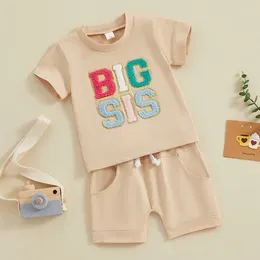 Clothing Sets Baby Girl Boy 2 Piece Shorts Summer Clothes Letter Embroidery Short Sleeve Shirt And Elastic Set