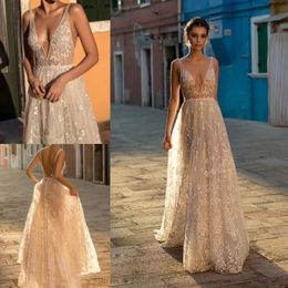 Boho Gali Karten Wedding Dresses Sexy Bohemia Deep V Neck Lace Appliqued Beads Bridal Gowns Vestido De Novia A Line Vestido