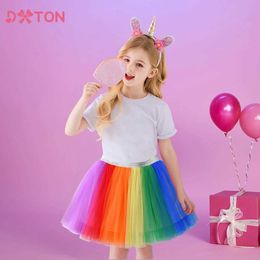 Skirts Skirts DXTON Tutu Girls Birthday Party Childrens Mini Ski Princess Tulle Colourful Mesh Rainbow Childrens Ballet Costume 3-8 Years WX5.21