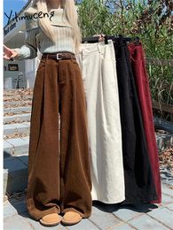 Women's Pants Yitimuceng Corduroy For Women 2024 Fashion Solid High Waisted Straight Spring Autumn Loose Casual Wide Leg