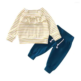 Clothing Sets Infant Baby Boys&Girls Long Sleeve Ruffles Striped Print Tops Pants Outfits Girl Christmas Clothes Set