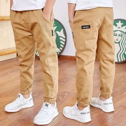 Sports Kids Spring New Fashion Cotton Khaki Elastic Waist Long Boys Pocket Pants Children Casual Trousers 4-14 Years F24523