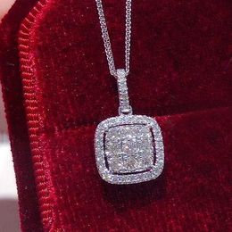 Pendant Necklaces Huitan Equity Square Pendant Necklace with Dazzling CZ Fashion Wedding Necklace Accessories Womens Silver Jewellery S2452206