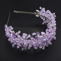 Crystal Bridal Crown Headband for Women Handmade Purple Wedding Hair Accessories Party Jewelry Tiaras 240516