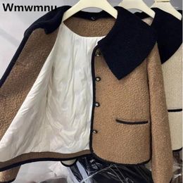 Women's Jackets Vintage Womens Doll Collar Warm Short Korean Fashion Thick Plush Coats Casual Loose Cotton Padded Jaqueta Woolen Outwear