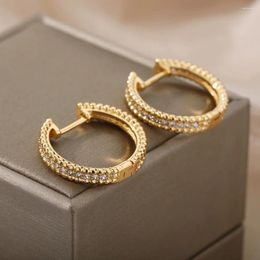 Hoop Earrings Punk Cubic Zircon Round For Women Gold Plated Stainelss Steel Geometric Circle Wedding Jewelry Party Gifts